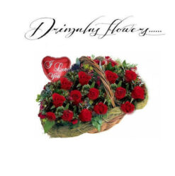 Καλάθι με κόκκινα τριαντάφυλλα,αποστολή λουλουδιών